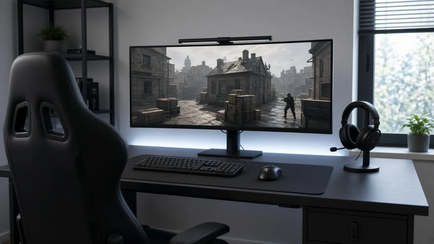 Clean competitive FPS desk used when checking converted hipfire settings in more than one game